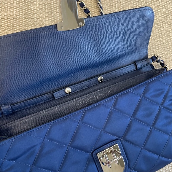 Prada Blue Tessuto Quilted Nylon Leather Chain Bag - Picture 3 of 10